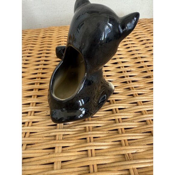 Vintage Shawnee Pottery Small Black Kitten With Bow Planter - Picture 7 of 7